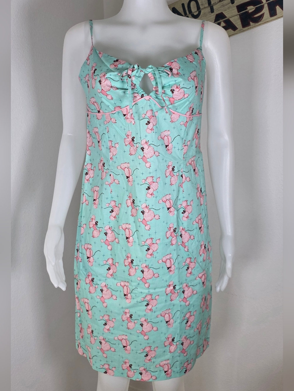 Love-Life Felice Pappas Mint & Pink Poodle Retro Sun dress 100% COTTON USA L
